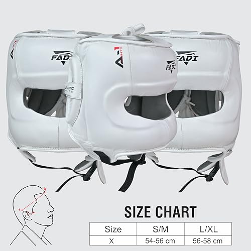 A1 Boxing Sparring Headgear – Face Saver Head Guard with Nose Protection, Cowhide Leather Boxing Headgear for MMA, Muay Thai & Kickboxing Training - color: White, size: Small-Medium