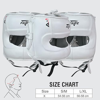 A1 Boxing Sparring Headgear – Face Saver Head Guard with Nose Protection, Cowhide Leather Boxing Headgear for MMA, Muay Thai & Kickboxing Training - color: White, size: Small-Medium