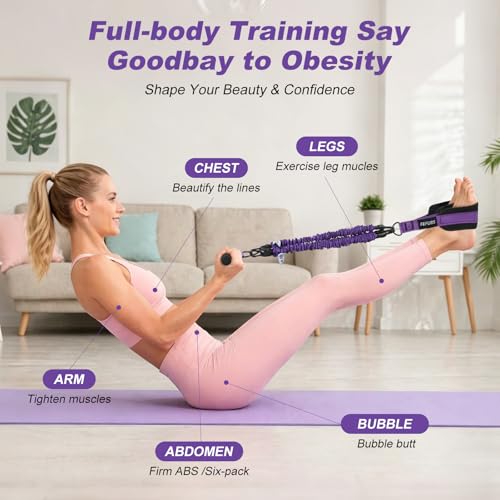Foot Pedal Resistance Band with Handle, Upgrade Full Body Workout for Men & Women, Core Abs Legs Glutes Arms, Pilates Strength Training Home Gym Equipment