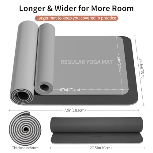 8mm Thick Yoga Mat Non Slip for Women Men - color: Black+Gray