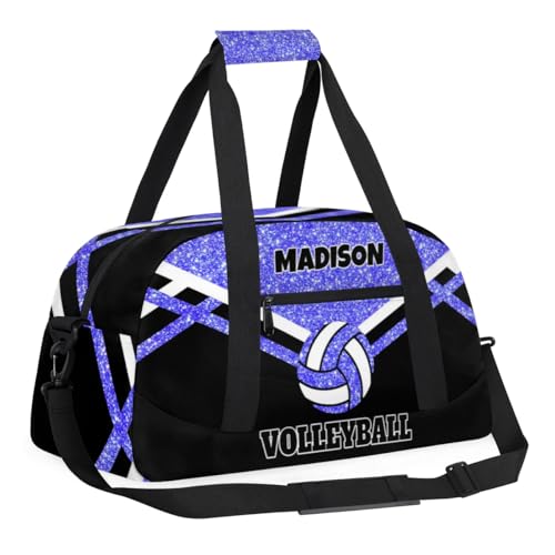 Custom Fitness Volleyball Bag with Name, Light Blue Glitter Black | Personalized Duffle Bag Overnight Bag Gym Duffle Bag for Travel Sleepover Bag - color: Blue
