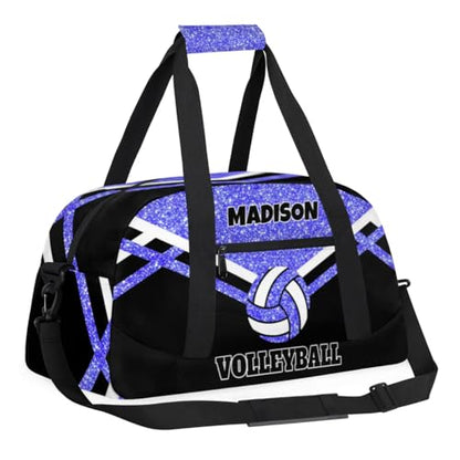 Custom Fitness Volleyball Bag with Name, Light Blue Glitter Black | Personalized Duffle Bag Overnight Bag Gym Duffle Bag for Travel Sleepover Bag - color: Blue