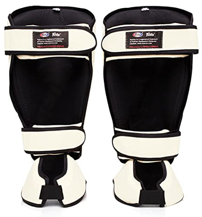 Fairtex SP7 Lightweight Shin Guards, Detachable Syntek Leather Shin Pads - color: White, size: X-Large