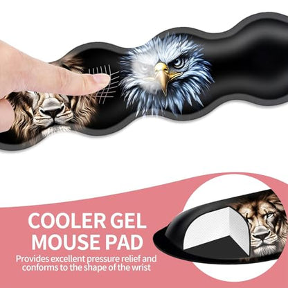 Large Gaming Mouse Pad, Keyboard Wrist Rest Pad & Wrist Support Mousepad Set, Stitched Edge, Extended, Non-Slip Base, Memory Foam Desk Mat for Office, Home,Lion and Eagle Face Art - color: Lion and Eagle Face Art