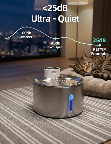 Cat Water Fountain Stainless Steel,135 Fl Oz/4L Wireless Automatic Cat Water Dispenser Large,5000mAh Battery Operated,for Cats & Dogs Indoor (Cat Fountain + 7 Set Filter)