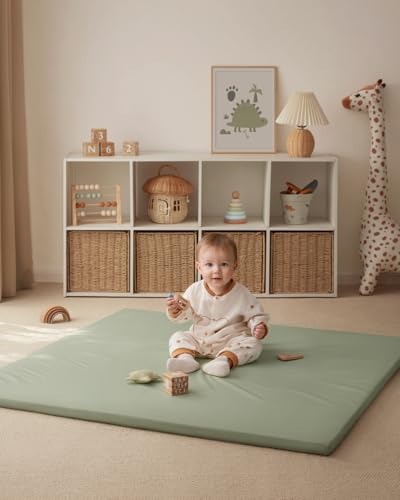 Blissful Diary Vegan Leather Baby Play Mat, 47''x47'', Light Green - color: Light Green, size: 47" X 47"