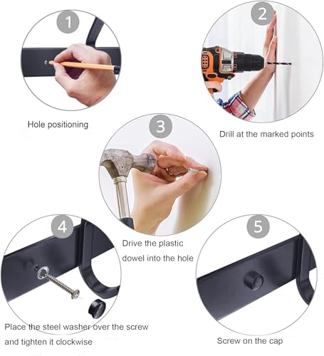 12 Inch Coat Rack Wall Mount with 4 Hooks, Black Wall Hook Rack - color: Black, size: 4 Hooks