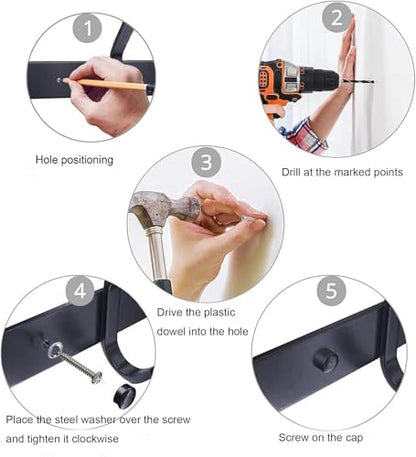 Coat Rack Wall Mount with 6 Hooks, 17 Inch Black Wall Hooks, 2 Packs - color: Black, size: 6 Hooks 2 Pieces