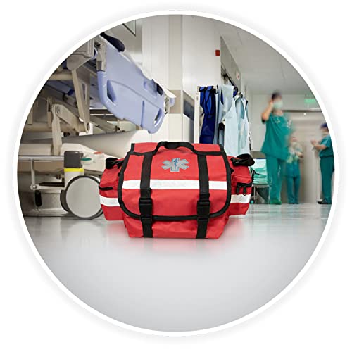 ASA TECHMED Empty First Aid Bag Red 17 x 9 x 7, Professional EMT Bag and Medic Bag Organizer, Versatile Medical Bag for EMS Gear, Med Bag Storage for Workplace, Vehicle or Home Preparedness