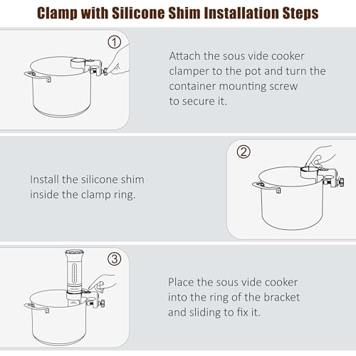 Sous Vide Bracket Clamp Replacement: KitchenBoss Sousvide Fixing Bracket with Silicone Shim, Compatible with Anova, Greater Goods, Fits Sous-vide in The 2.08-2.46 Inch Diameter Range, BK300B