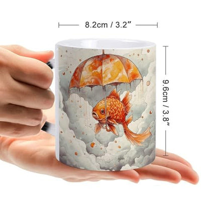 Fish Umbrella Color Changing Mug Heat Sensitive Coffee Mug Magical Ceramic Coffee Cup Personalized Tea Cup Message Appears As It Heats Novelty Gift for Family Friend
