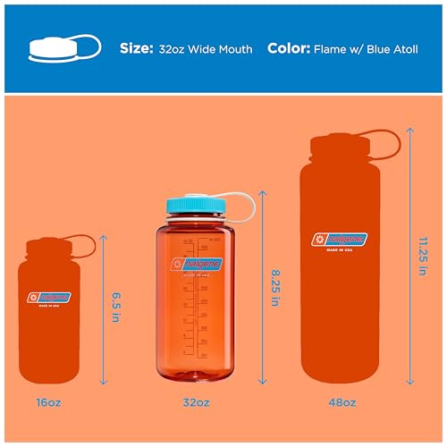 Nalgene 32 oz Wide Mouth Water Bottle, Thrill & Motion, Flame w/Blue Atoll - color: Flame w/ Blue Atoll, size: 32 Ounces