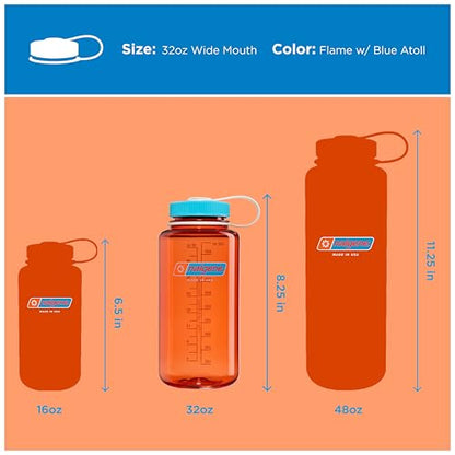 Nalgene 32 oz Wide Mouth Water Bottle, Thrill & Motion, Flame w/Blue Atoll - color: Flame w/ Blue Atoll, size: 32 Ounces
