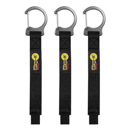 Wrap-It Storage Quick Clips - 14" (3-Pack) Black - Cable Straps With a Metal Clip to Use as an Extension Cord Organizer or Garden Hose Holder
