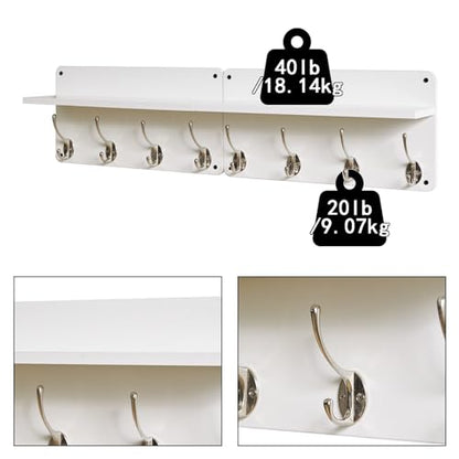 YMYNY 31.5" Coat Rack Wall Mount with Shelf and 8 Hooks, White, HWS006W-2 - color: White