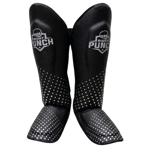 Shin Guards Kickboxing Leg Pads with Instep Protection, Muay Thai MMA Martial Arts Kicking Sparring Training Gear - color: Black & Silver, size: Medium