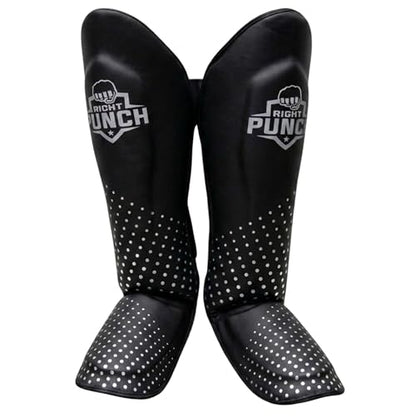 Shin Guards Kickboxing Leg Pads with Instep Protection, Muay Thai MMA Martial Arts Kicking Sparring Training Gear - color: Black & Silver, size: Medium