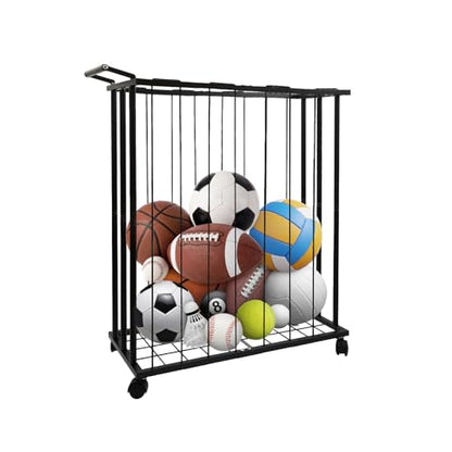 Large Garage Ball Storage Rack with Wheels for Basketball & Soccer | Rolling ball organizer stores basketballs, soccer balls and sports gear; large-capacity rack moves easily around the garage. - size: Large size