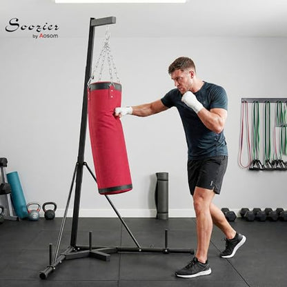 Soozier Punching Bag with Stand for Adults 72.8" 90.9" | Freestanding Boxing Stand, Canvas Sandbag, Stable Triangular Base, 1" Weight Plate Storage, Home Gym MMA, Height Adjustable