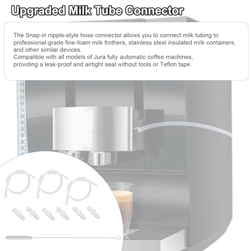 3pcs Milk Tubes Hoses, with 6 Connectors 1 Brush Silicone Milk Container Pipe Replacement Accessories Compatible with Jura ENA E8 GIGA 6 10 W10 Z5 Z6 Z7 Z8 Z9 Z10 J6 J8 J9 S80 WE8 Coffee Machine