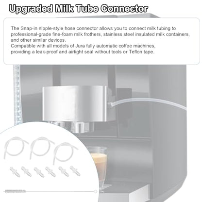 3pcs Milk Tubes Hoses, with 6 Connectors 1 Brush Silicone Milk Container Pipe Replacement Accessories Compatible with Jura ENA E8 GIGA 6 10 W10 Z5 Z6 Z7 Z8 Z9 Z10 J6 J8 J9 S80 WE8 Coffee Machine