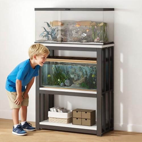 Adjustable 3-Shelf Metal Fish Tank Stand, Heavy-Duty Aquarium Holder for Reptiles, Sturdy Steel Frame Storage Rack for Home, Office, Hotel Lobby (B, 80x45x100CM) - color: B, size: 80*45*100cm
