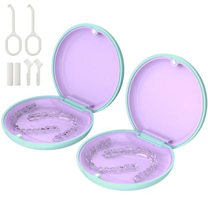 2 Pack Retainer Case, Slim Aligner Case for Invisalign with Tool Kit - color: 2 Pack - Mint Green