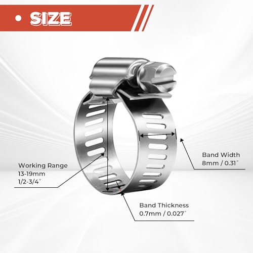 36 Pack 1/2"-3/4" Worm Gear Hose Clamps, Adjustable Range 13-19mm, 304 Hose Clamps Stainless Steel, for Pipe Plumbing Automotive And Mechanical Application - size: 36 Pack 1/2'' - 3/4'', style: 36 Pack