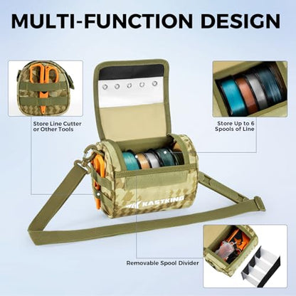 KastKing BaitSpace Line Management Bag, Fishing Line Storage Bag with Water Resistant Nylon, Clear View Window, Removable Divider, Tangle-free Leader Line Holder - color: C: Khaki Camo-Medium