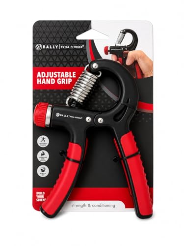 Bally - Adjustable Hand Grip Strengthener, 22-88 lbs Resistance Hand Gripper for Forearm Wrist Finger Training, Anti Slip Ergonomic Handle Grip Trainer for Home Gym Fitness (Black/Red)