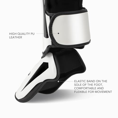 Muay Thai Shin Guards for MMA Sparring, Martial Arts,Kickboxing | Leg Instep Protection Pads, Kickboxing MMA Training, Sparring Gear, Professional MMA Equipment - color: Black-White, size: Medium