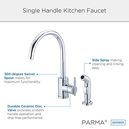 Danze D401058 Parma Single Handle Kitchen Faucet with Side Spray, Chrome - color: Chrome