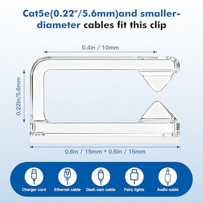 60Pcs Cable Clips, Small, Clear, Adhesive Wire Clips, Cable Management Wire Organizer Cord Holder for Under Desk, Car, Wall, TV PC Ethernet Cable