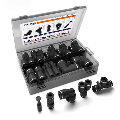 25pcs 1/2" Push to Connect Fittings, 1/2 inch OD Air Line Fittings Tee Pneumatic Air Hose Tubing Quick Connects Kit (T, Straights, Elbow, Splitters,Plugs) - size: 1/2"OD