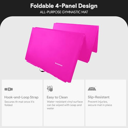 BalanceFrom 6x4 Feet 4-Panel Folding Gymnastics Mat – 2-Inch Thick Pad with Vinyl Surface and Carrying Handles for Tumbling, Yoga, Pilates, Home Workouts, and Martial Arts - color: Pink