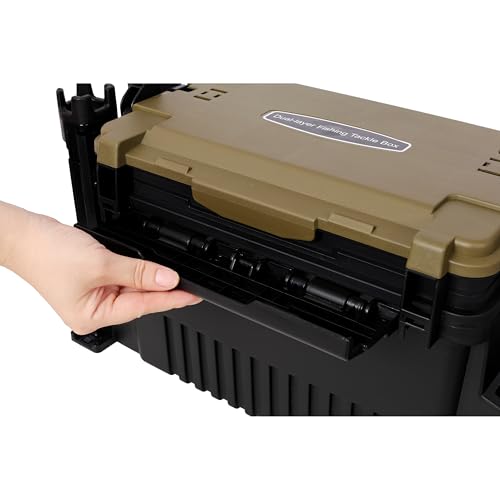 Dual-layer Fishing Tackle Box, Tackle Box Organizer Fishing Box Large, Plastic Portable Tackle Storage Box with 2pcs Rod Holder, 2pcs Cup Holder, 1pc Carring Strap