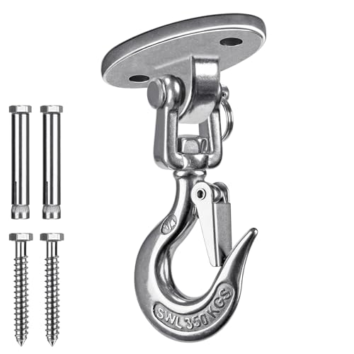 SELEWARE Heavy Duty Ceiling Mount Swing Hanger with 360 Degree Swivel | Stainless Steel Swing Hook with 1000 LB Capacity, Supports Aerial Yoga, Hammock Chair, Punching Bag and Swing Use - color: Silver Swing Hanger Hook