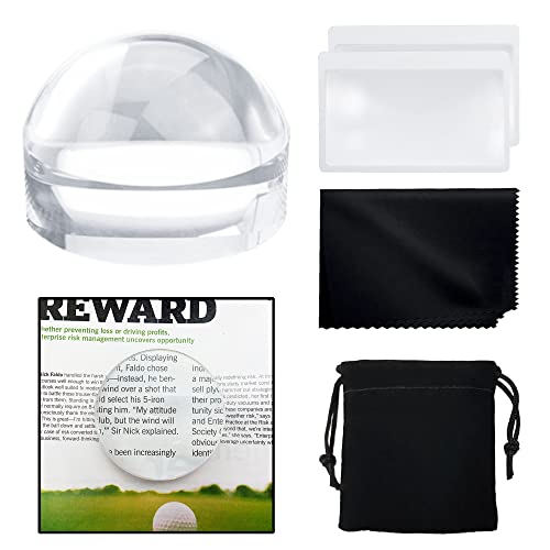 MAGDEPO 4X Acrylic Dome Magnifier 2.5 inch Crystal Clear Paperweight with Card Size Magnifying Sheet for Blueprints, Maps, Newspapers, Hobbies, etc.