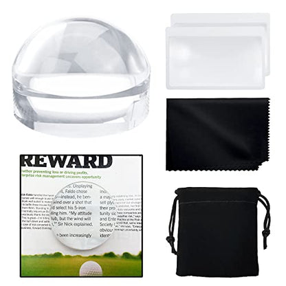 MAGDEPO 4X Acrylic Dome Magnifier 2.5 inch Crystal Clear Paperweight with Card Size Magnifying Sheet for Blueprints, Maps, Newspapers, Hobbies, etc.