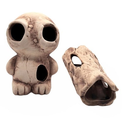 M2cbridge Aquarium Ceramic Cave Rock for Betta Shrimp Cichlid Fish Hideout Decor (Monster + Log)