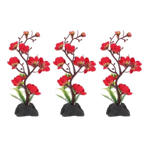 IMIKEYA 3pcs Grass Mat Red Vases Home Sushi Dish Decoration Sushi Tray Ornaments Fake Grass Sushi Tabletop Cold Dish Decor Sushi Fake Grass Steak Plastic Aquarium - color: Red