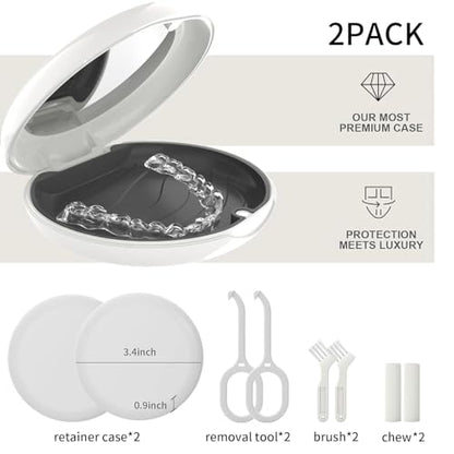 2 Pack Retainer Case with Mirror, Aligner Case Kit for Invisalign - color: 2 Pack - WhiteMirror