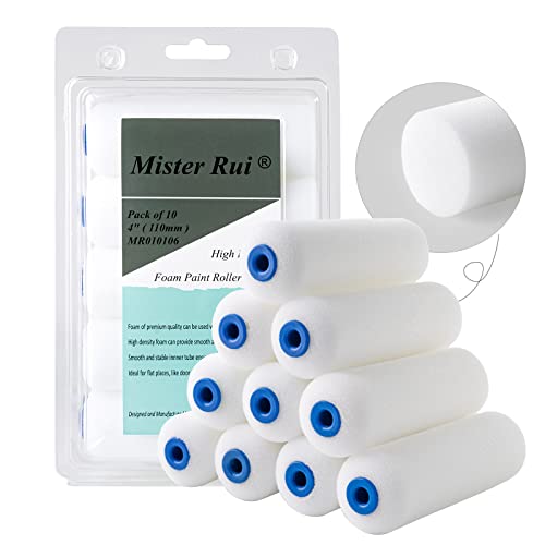 Mister Rui Foam Paint Roller, Sponge Paint Roller Sleeve, High Density Foam, for Furniture Painting and Decorating, 4 Inch Head-Rounded Design (110mm), Pack of 10 - color: * 4" 10 Pcs Head-rounded