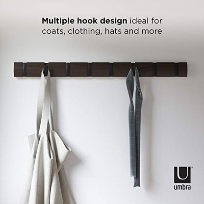 Umbra Flip Coat Rack, Wall Mount 8-Hook, Space Saving, Walnut/Black - color: Walnut/Black, size: 8 hook