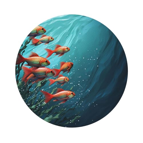 Drink Coasters Set of 4 Leather Coasters for Drinks Fish Aquarium Round Cup Mat Pad Easy Clean Bar Coasters Heat Resistant Funny Cup Coasters for Tabletop Protection,4 Inches