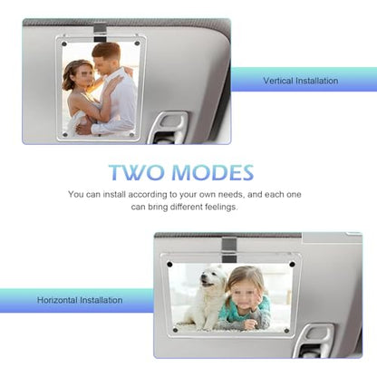 Qurbun 2 PCS Car Picture Holder for Sun Visor, 2.36" x 3.5" Clear Acrylic Personalized Photo Holder, Universal Personalized Car Accessories with Clips for Easy Display (Transparent)