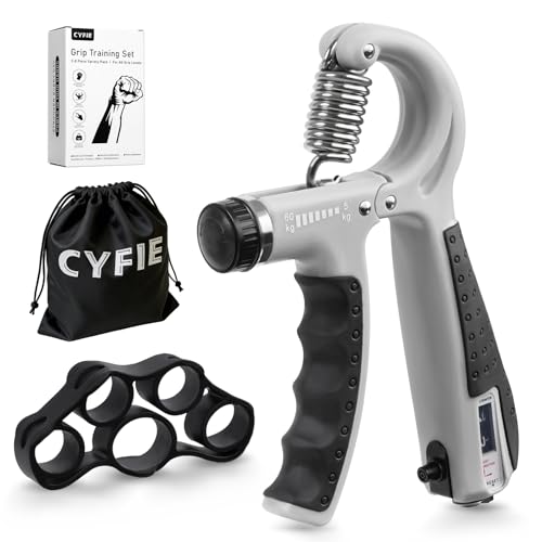 CYFIE Grip Strength Trainer Kit Adjustable 10-132Lbs Hand Exerciser Counter - color: Gray