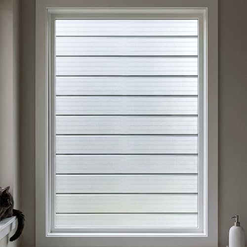 Privacy Window Film Frosted Window Cling Wide Strips Covering Non Adhesive Removable Window Sticker Glass Door Film UV Blocking for Home Office Living Room,17.5 x 78.7 Inches