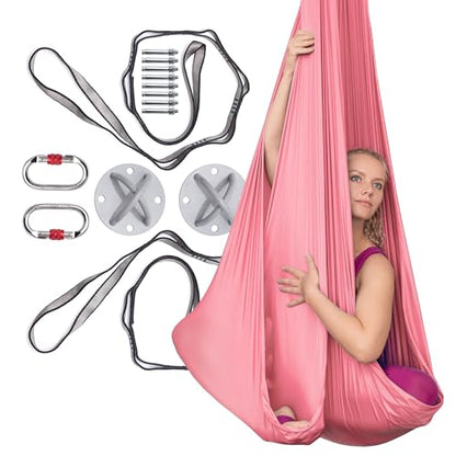 AyuHome Aerial Silks Yoga Swing Aerial Hammock Kit for Home | Premium aerial silks yoga swing kit with rigging hardware for aerial yoga, gymnastics, and home fitness - color: Aerial silk - Pink New