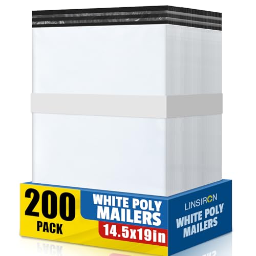 Poly Mailers 14.5x19 Inch 200 Pcs, Large Shipping Bags for Clothing, Waterproof Strong Adhensive Mailing Bags for Small Business, Tear-resistant Mailers Poly Bags Mailing Envelopes White